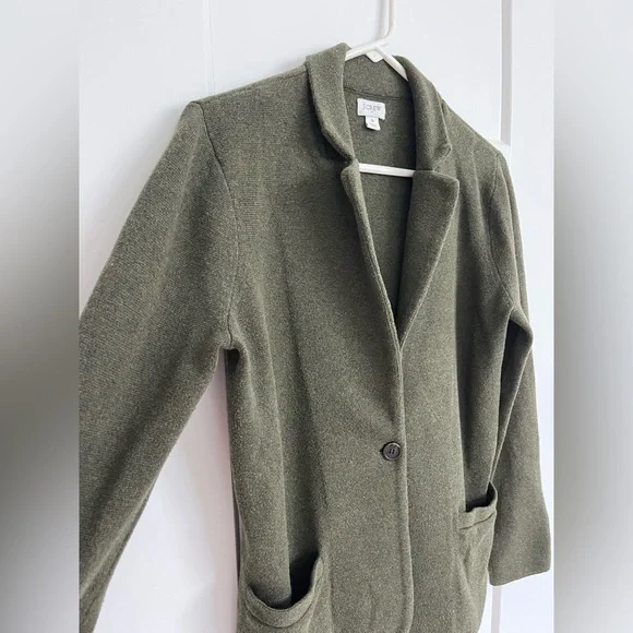 J.Crew Green Knit Blazer Jacket Women’s Small 100% Cotton One Button Pockets - Picture 2 of 9